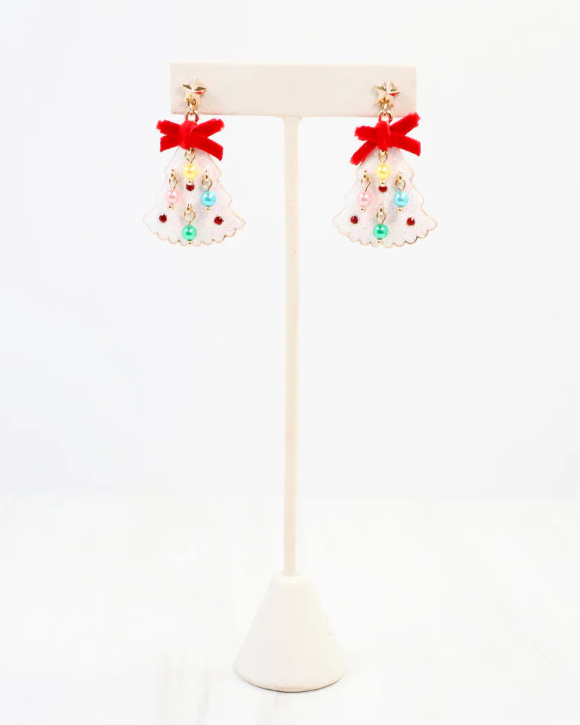 Christmas Tree Earring with Bow and Pearls