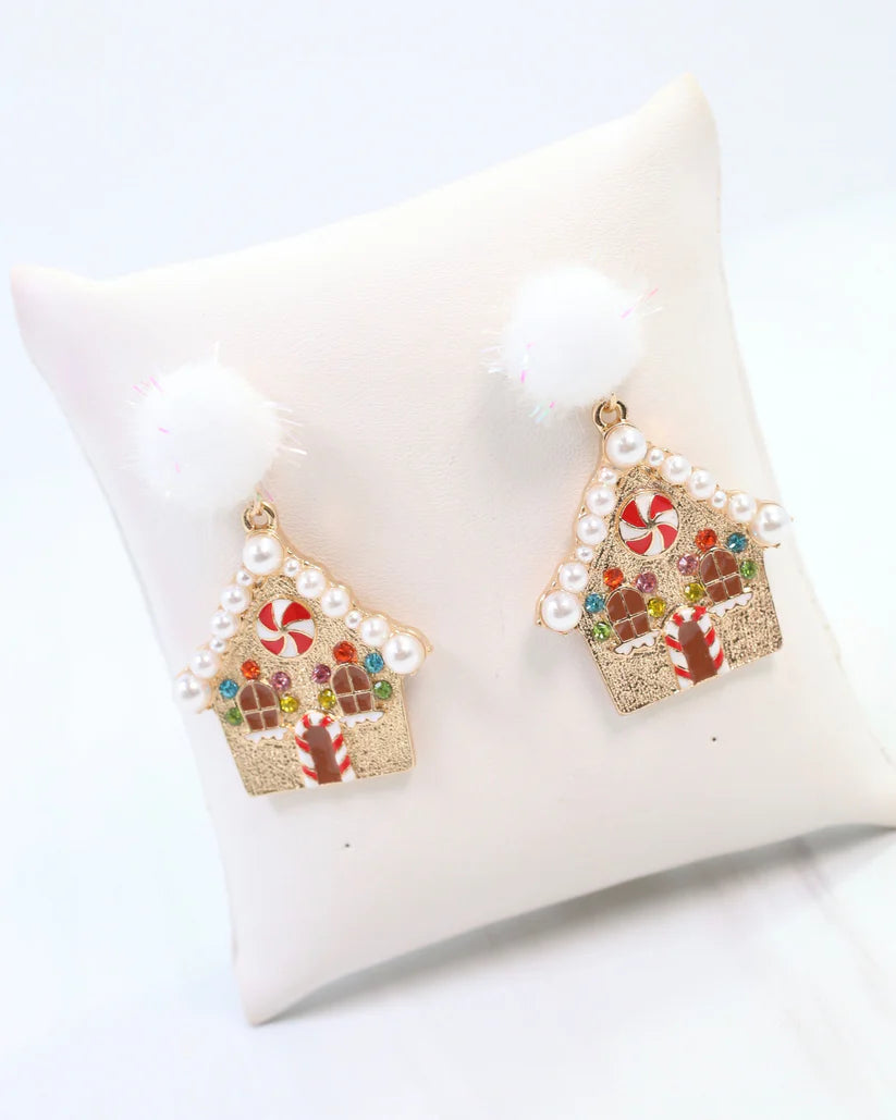 Jingle Gingerbread House Earring Gold