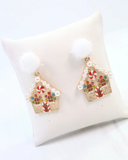 Jingle Gingerbread House Earring Gold