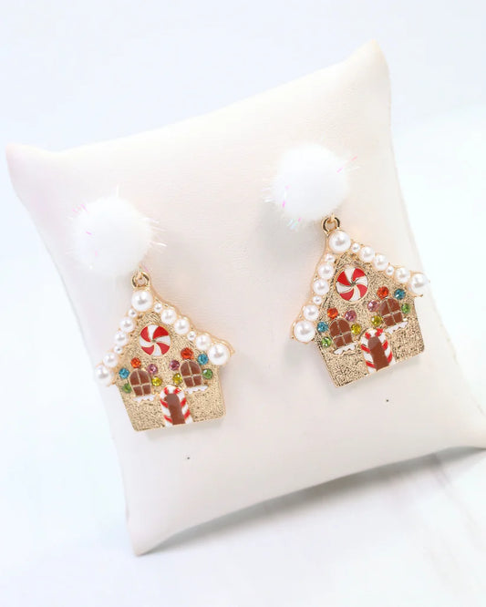 Jingle Gingerbread House Earring Gold