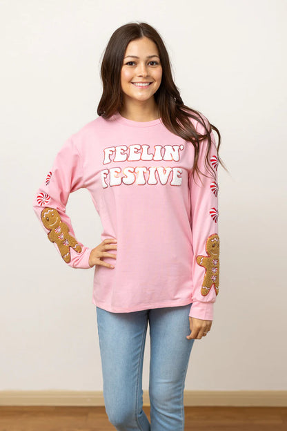 Feelin' Festive-  Pink Gingerbread Sweatshirt