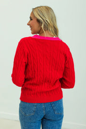 Tree Sequins Cardigan- RED