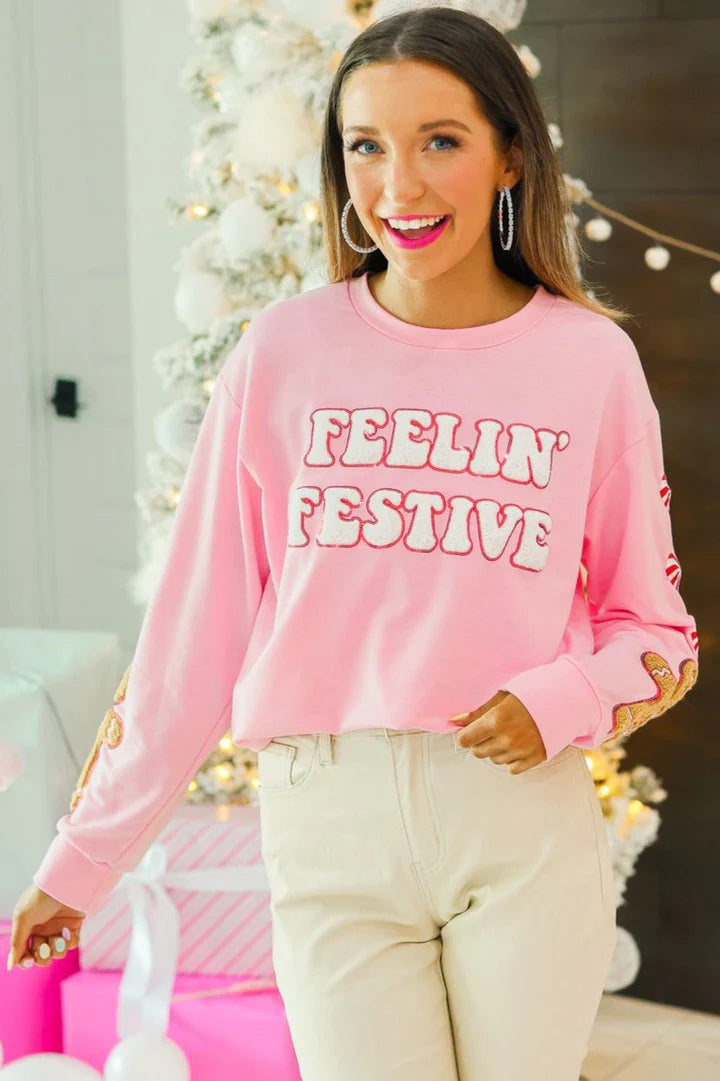 Feelin' Festive-  Pink Gingerbread Sweatshirt