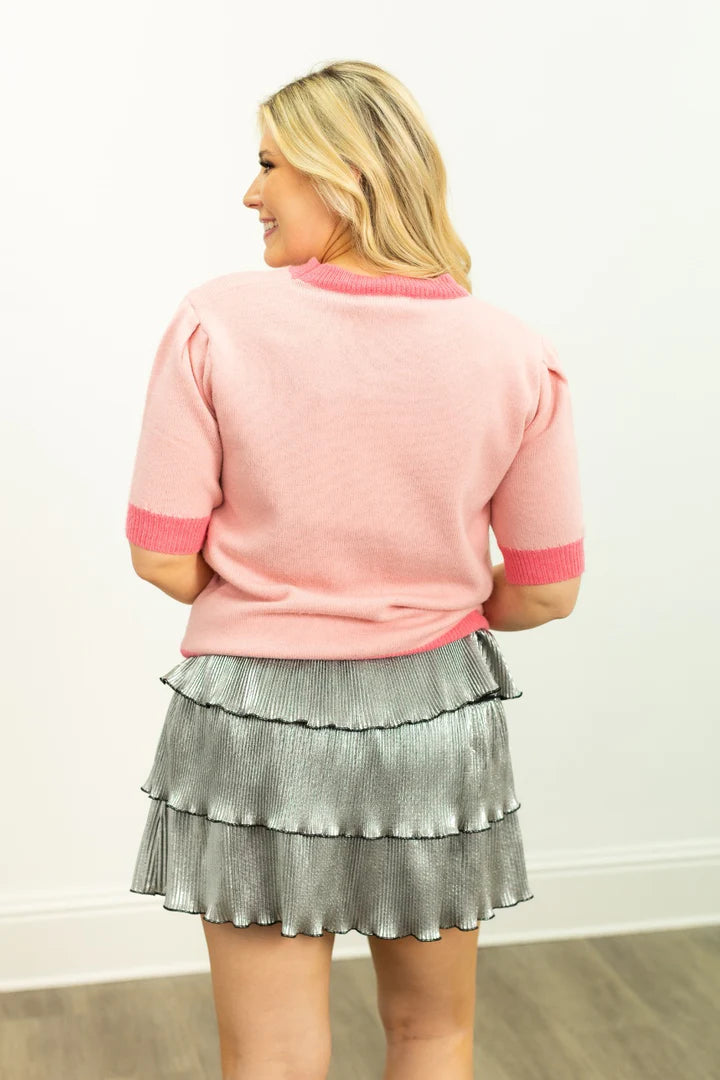 Glitter Trees on Puff Sleeve Knit Top