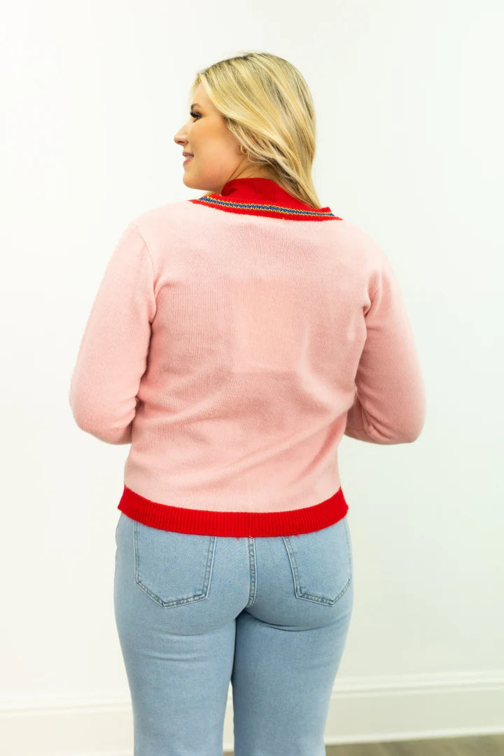 Pink Cardigan with Champagne Bottle Patches