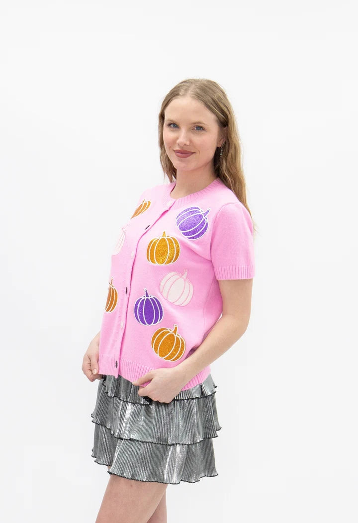 Glitter Pumpkins- Short Sleeve Cardigan