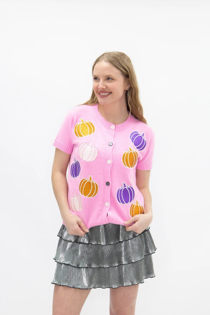Glitter Pumpkins- Short Sleeve Cardigan