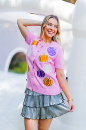 Glitter Pumpkins- Short Sleeve Cardigan