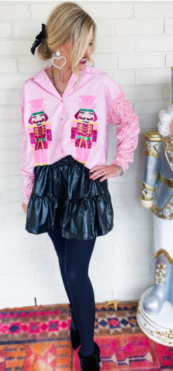 SEQUIN NUTCRACKERS VELVET SEQUIN SLEEVE SHIRT