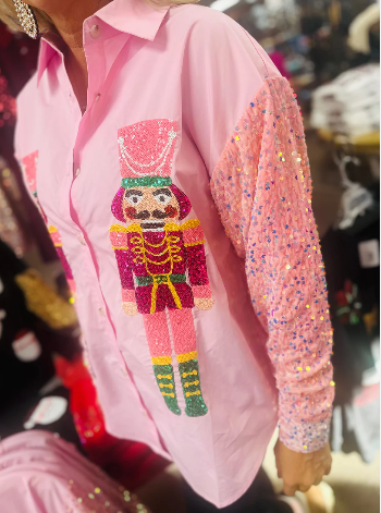 SEQUIN NUTCRACKERS VELVET SEQUIN SLEEVE SHIRT