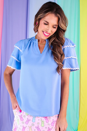 Carissa Ric Rac Top, Light Blue