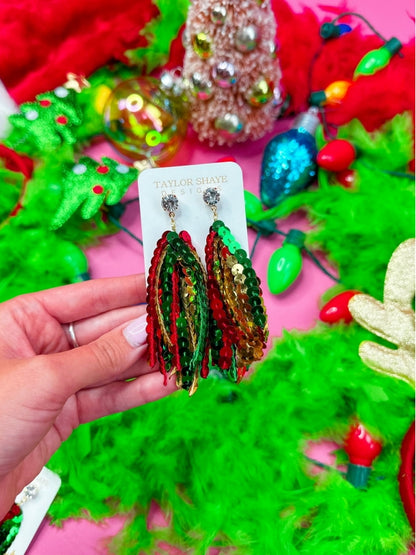 Taylor Shaye- Christmas Sequin Tassel Earrings