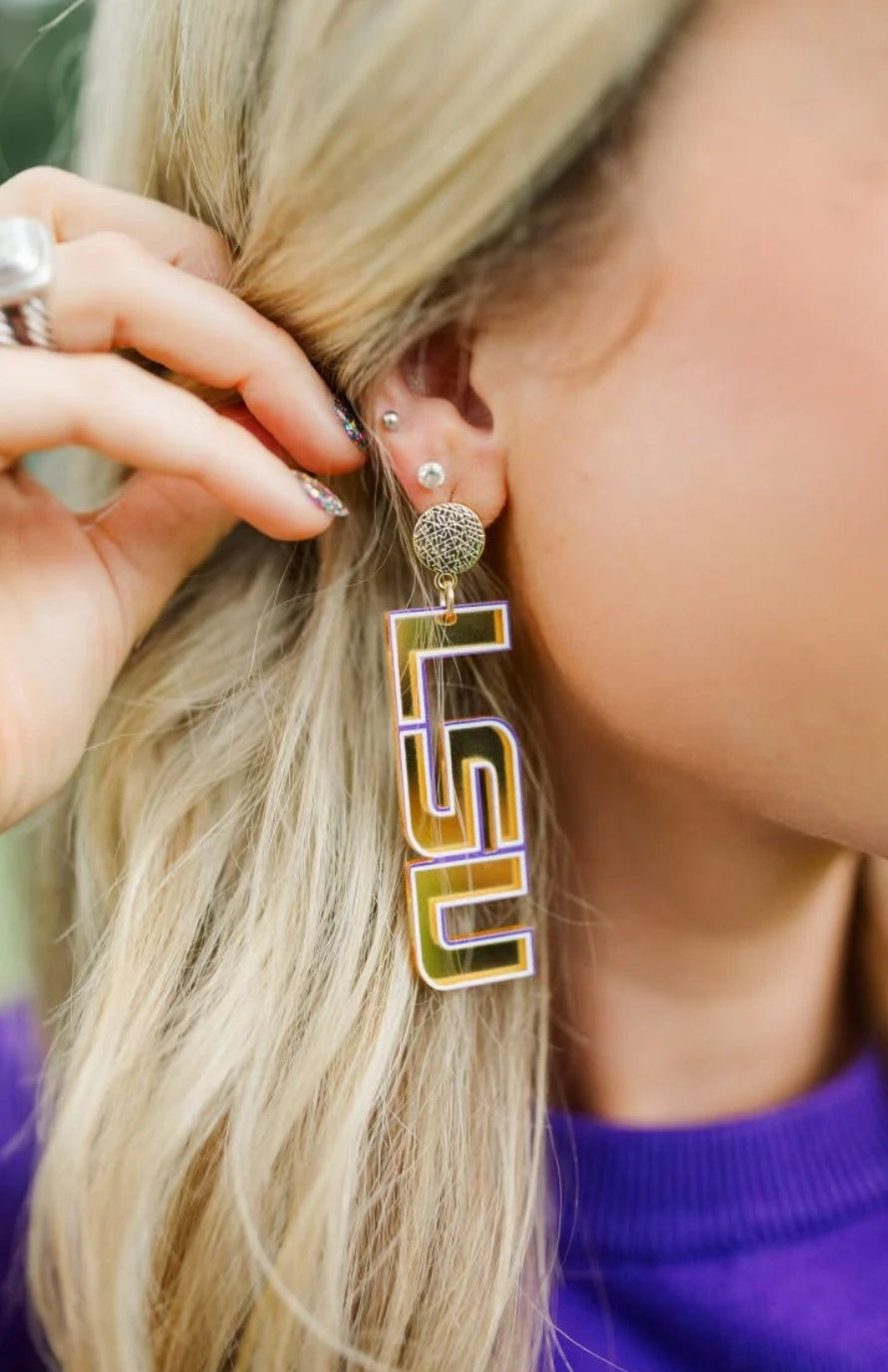 Taylor Shaye Gold Mirror LSU Acrylic Drop