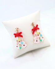 Christmas Tree Earring with Bow and Pearls