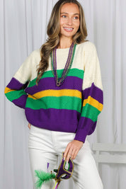 THOTH- Mardi Gras Multi Color Block Waffle Textured Sweater