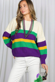 THOTH- Mardi Gras Multi Color Block Waffle Textured Sweater