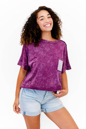 Faeve Burgundy Mineral Washed Sparkle Pocket Top
