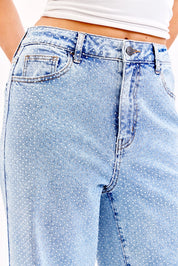 ALL OVER RHINESTONE- Wide Leg Denim