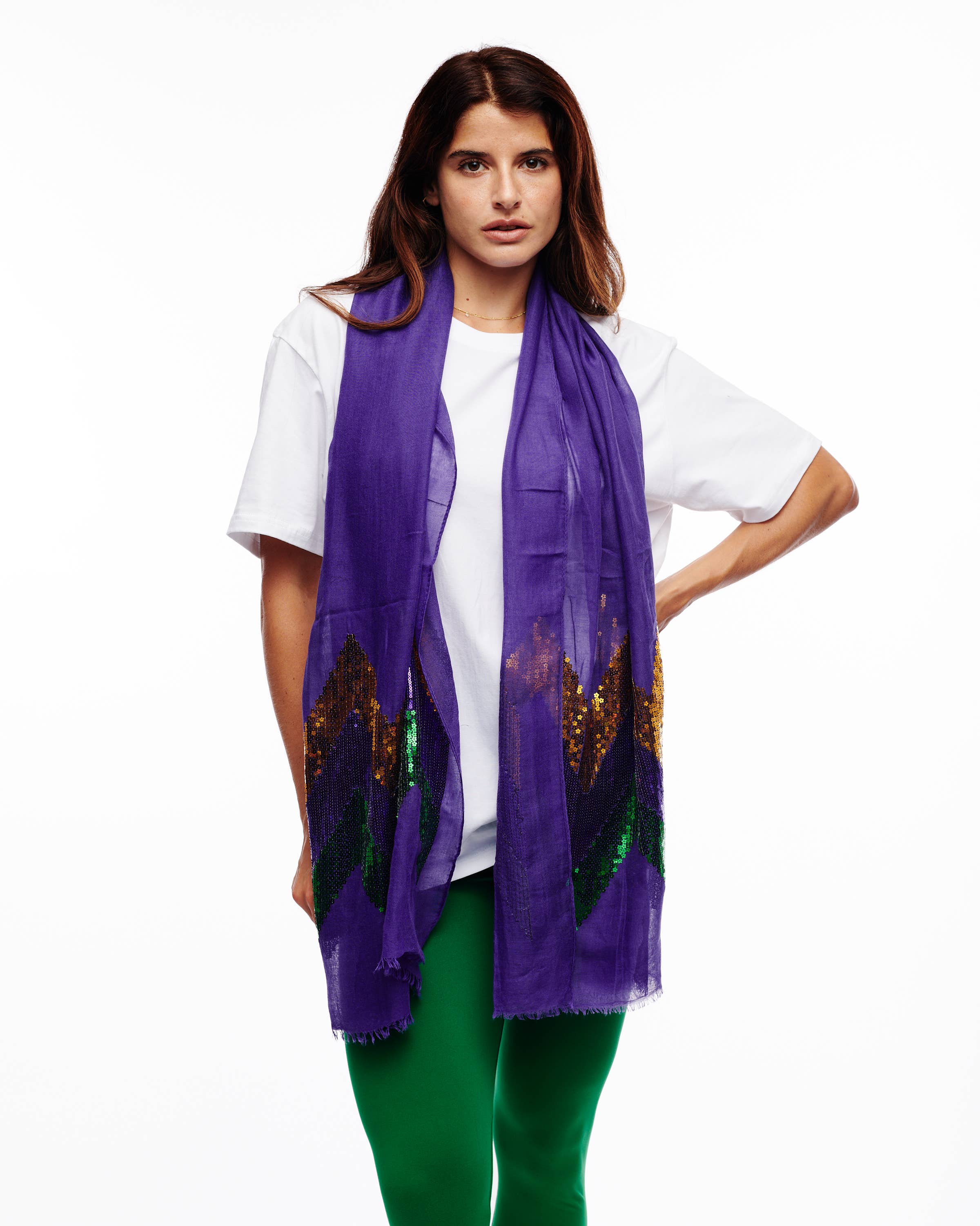Mardi Gras Chevron Sequin Scarf Purple