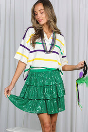 ELKS- Multi Stripe Short-Sleeve Collared V-Neck