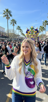 MASQUERADE- Mardi Gras Sequin Embroidered Mask V neck Sweatshirt