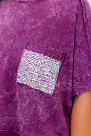 Faeve Burgundy Mineral Washed Sparkle Pocket Top