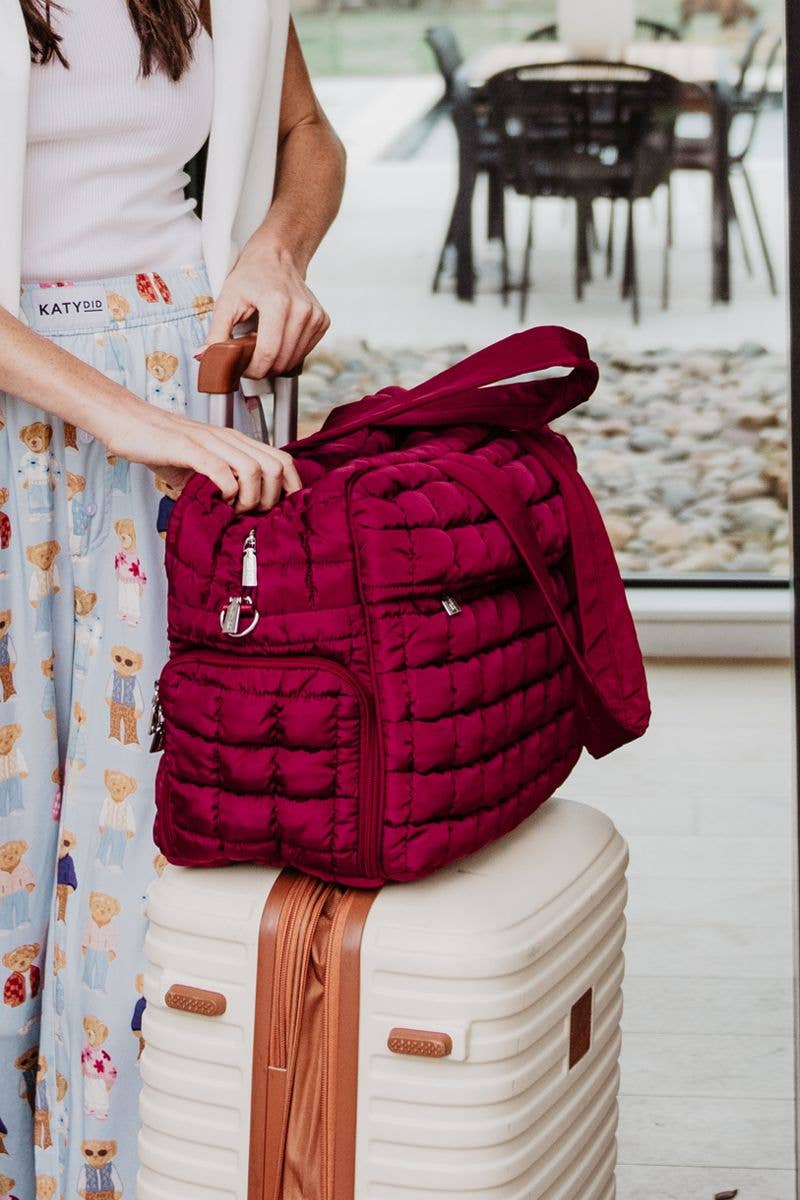 Wine Quilted Duffle Bag - FINAL SALE