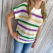 Ivory Mardi Stripe Loose Knit S/S