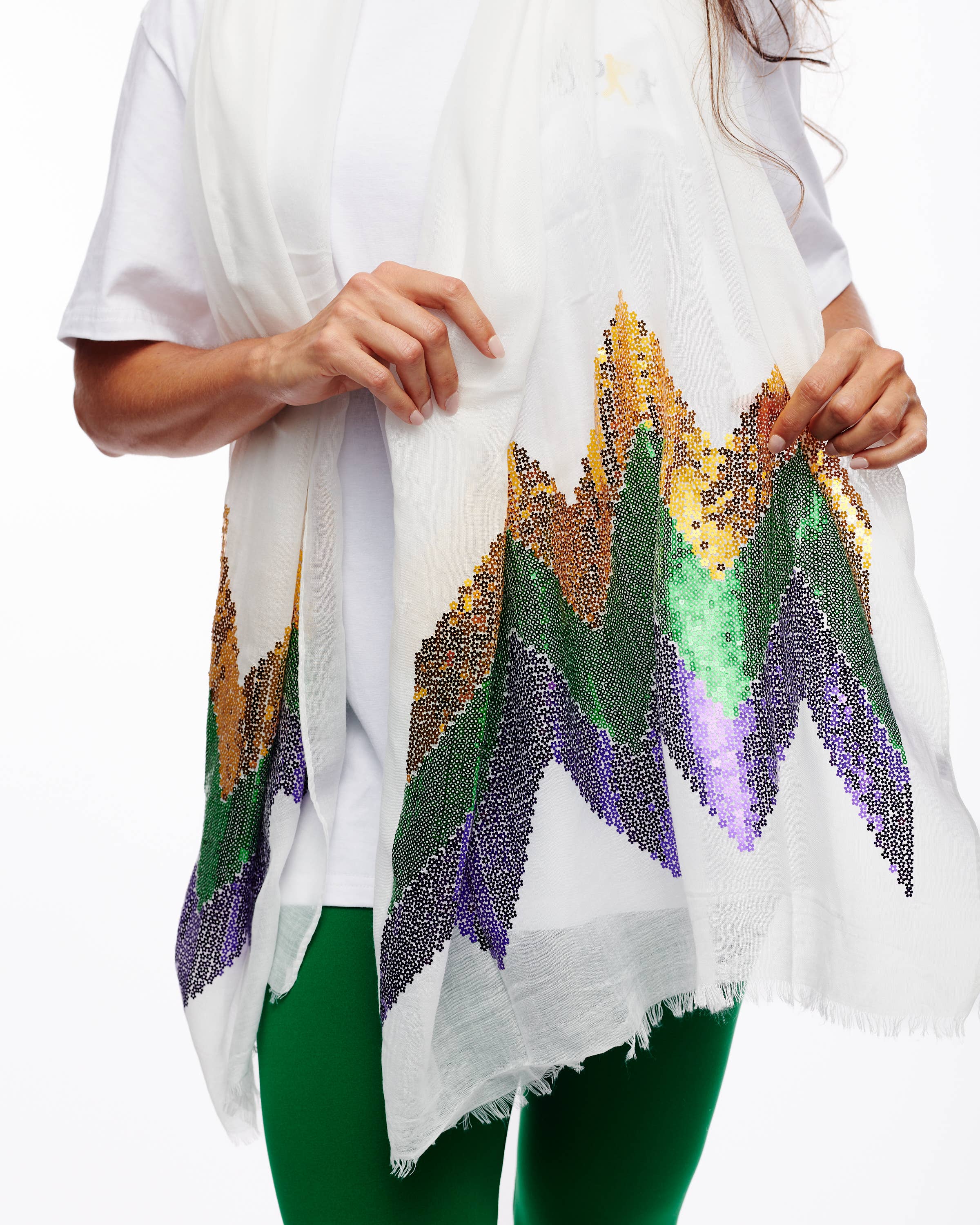 Mardi Gras Chevron Sequin Scarf- WHITE