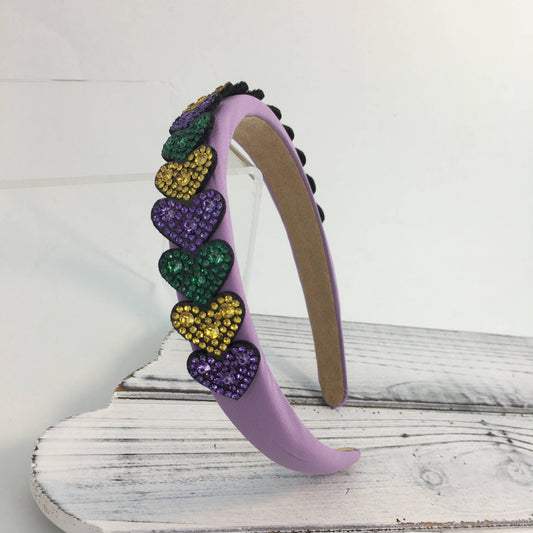 I LOVE Mardi Gras- Rhinestone Mardi Gras heart headband 
