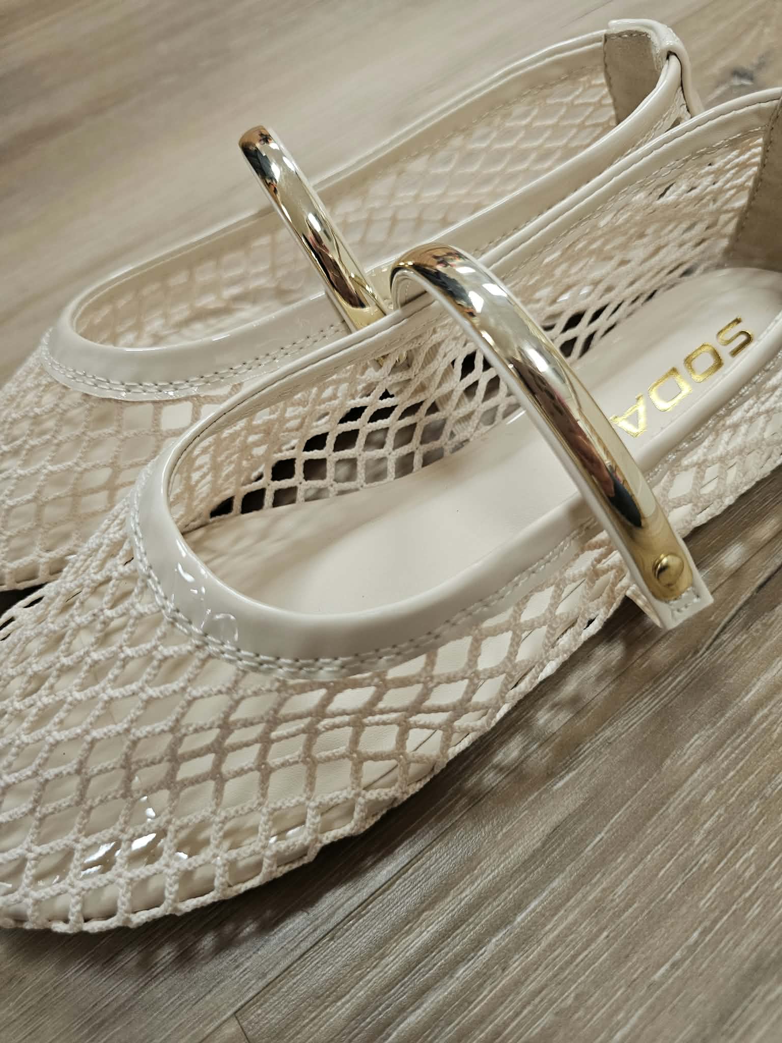 MEGHAN- MESH SANDALS W/GOLD STRAP