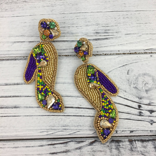 Mardi Gras beaded high heel shoe earrings