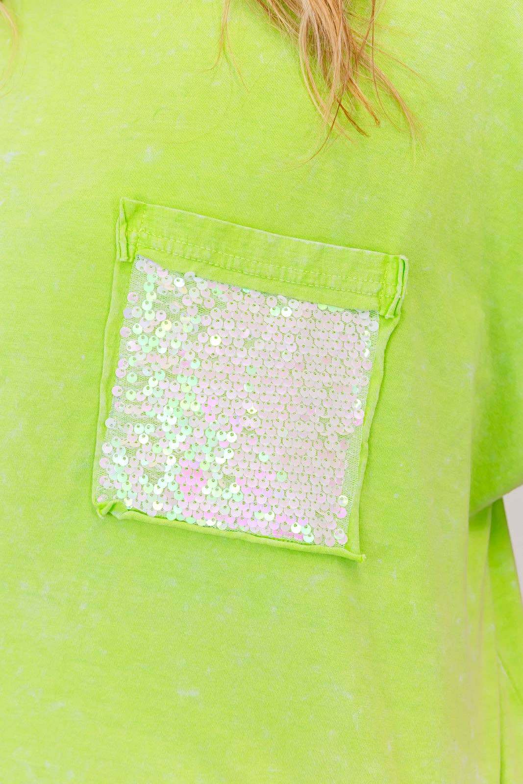 Faeve Lime Green Washed SPARKLE Pocket Top