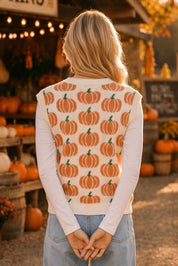 All Over Pumpkin Knit Vest – Thanksgiving Fall Layering Top