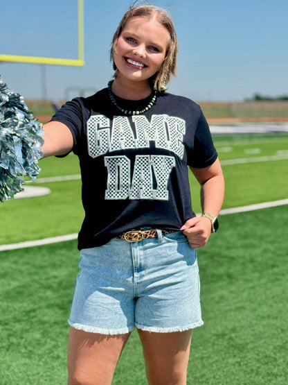 Checkered Game Day with Metallic Puff Tee
