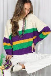 THOTH- Mardi Gras Multi Color Block Waffle Textured Sweater