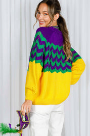 Holiday- Fair Isle Accent Mardi Gras Knitted Sweater