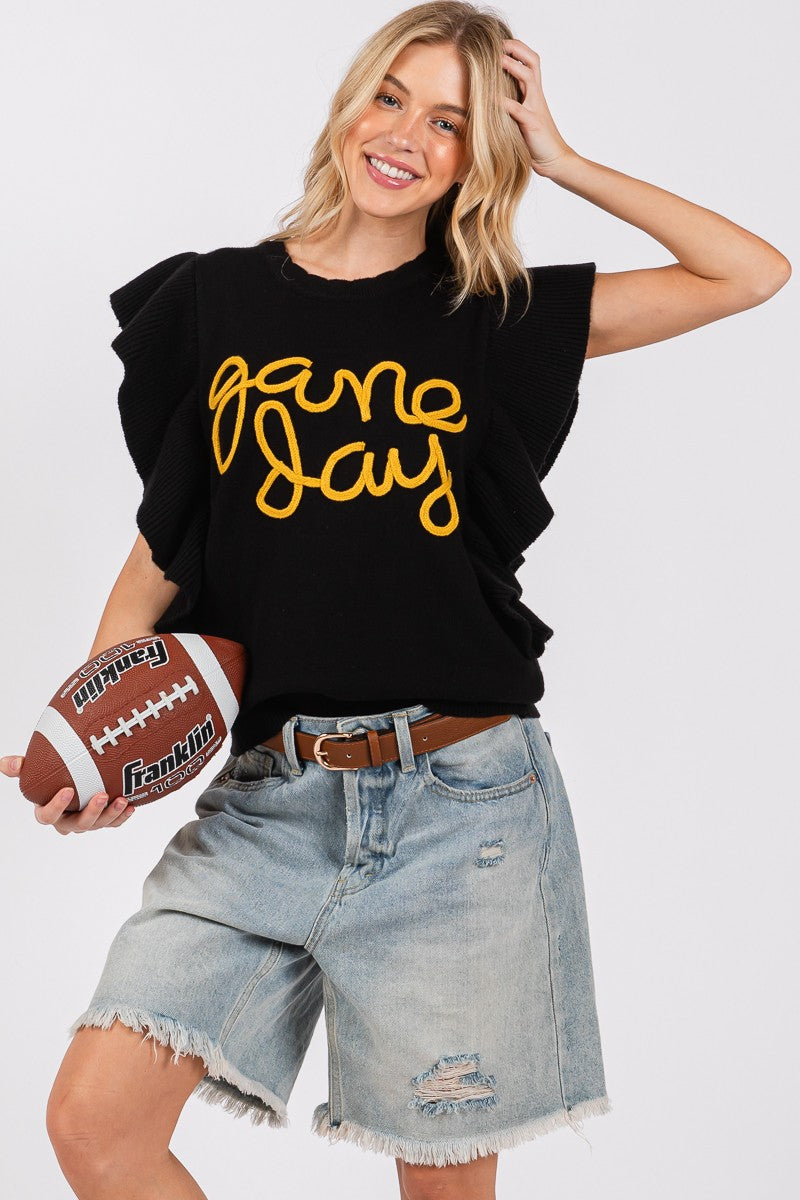 Ruffle Sleeve Game Day Sweater Top