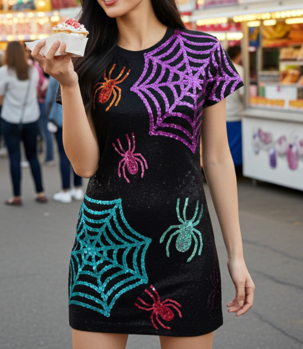 Halloween Spider Web Sequin Dress