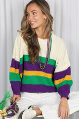 THOTH- Mardi Gras Multi Color Block Waffle Textured Sweater