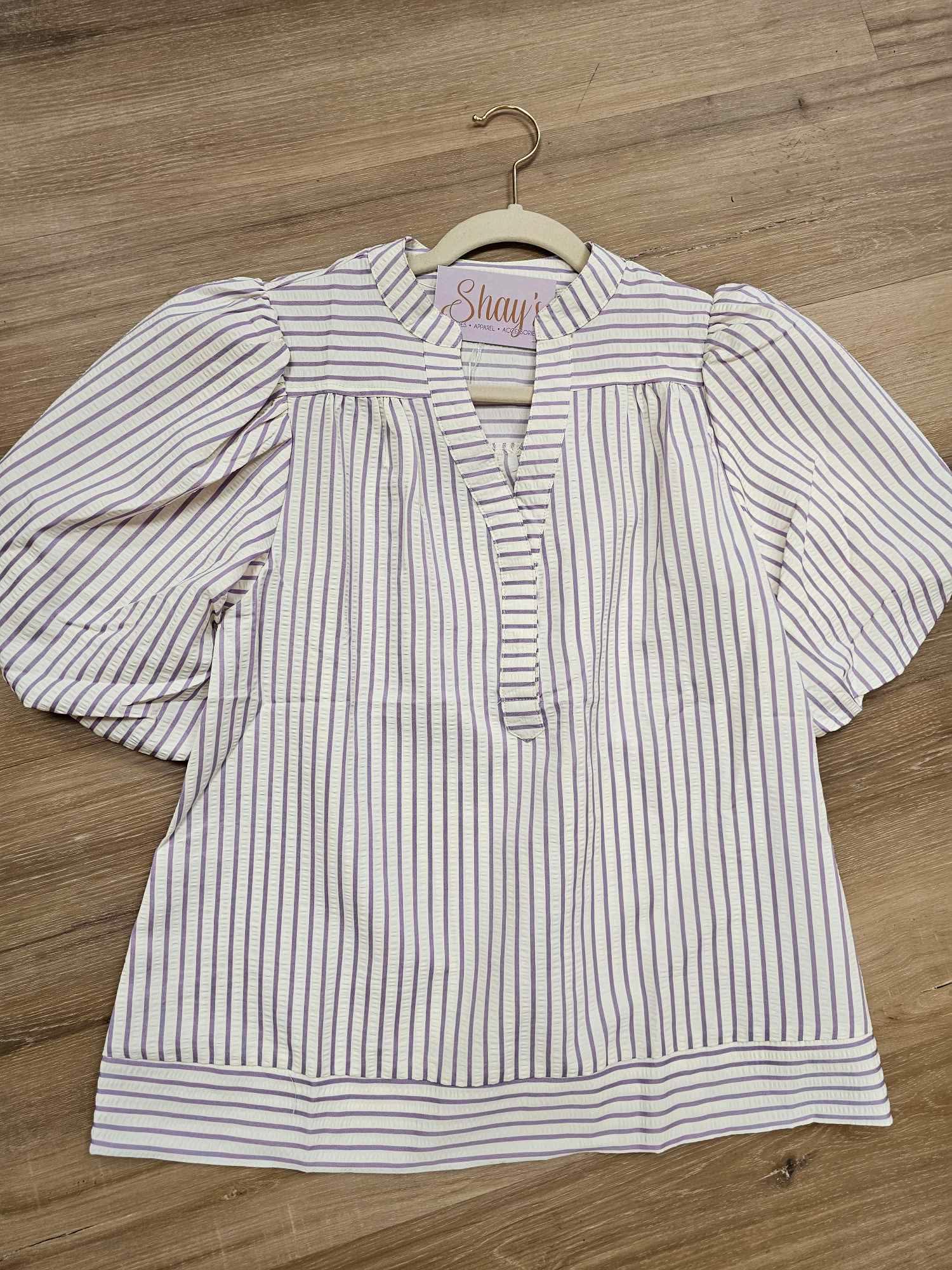 Della- Bubble Sleeve Striped Woven Top - FINAL SALE