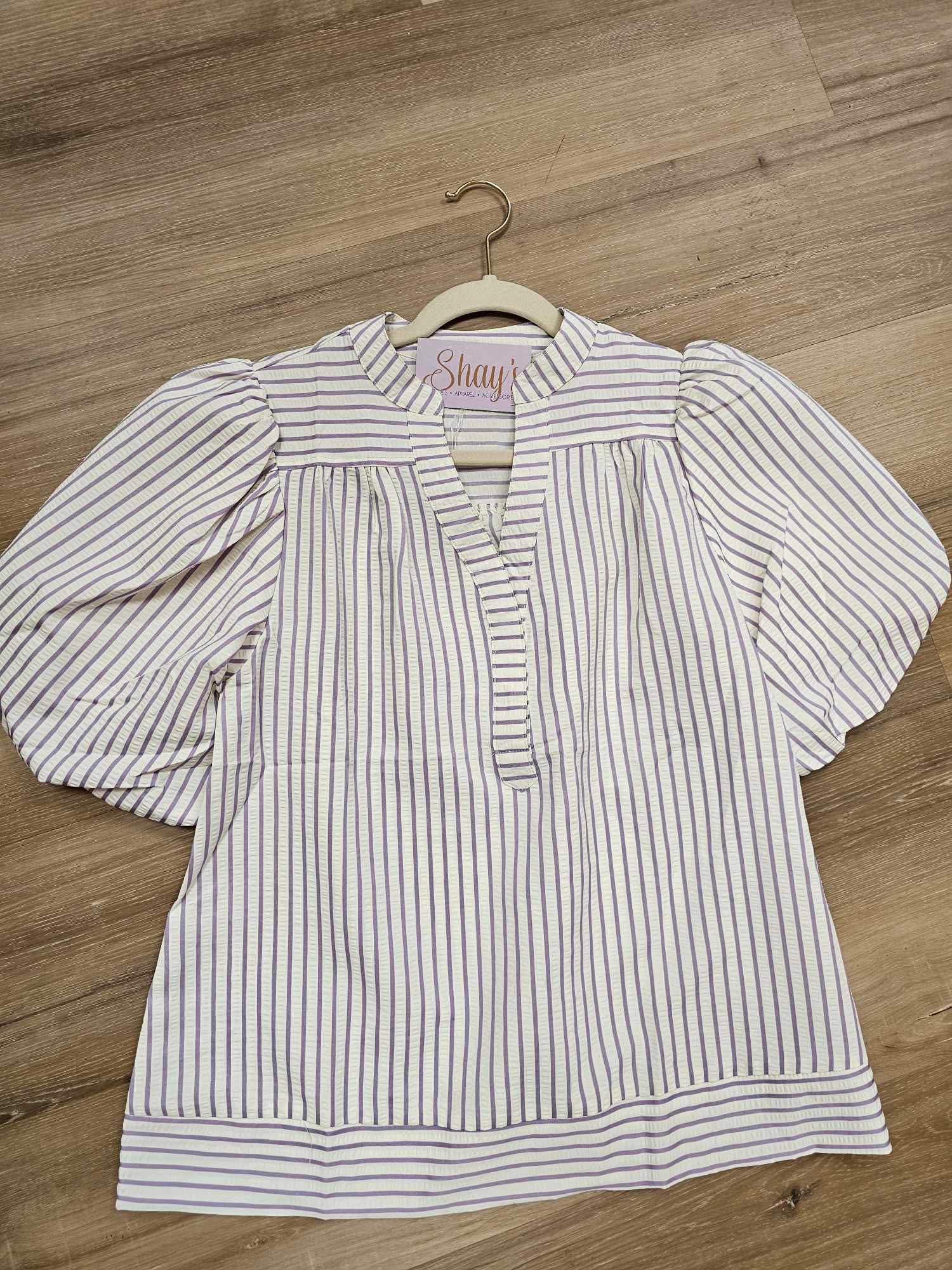 Della- Bubble Sleeve Striped Woven Top - FINAL SALE
