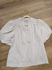 Della- Bubble Sleeve Striped Woven Top - FINAL SALE