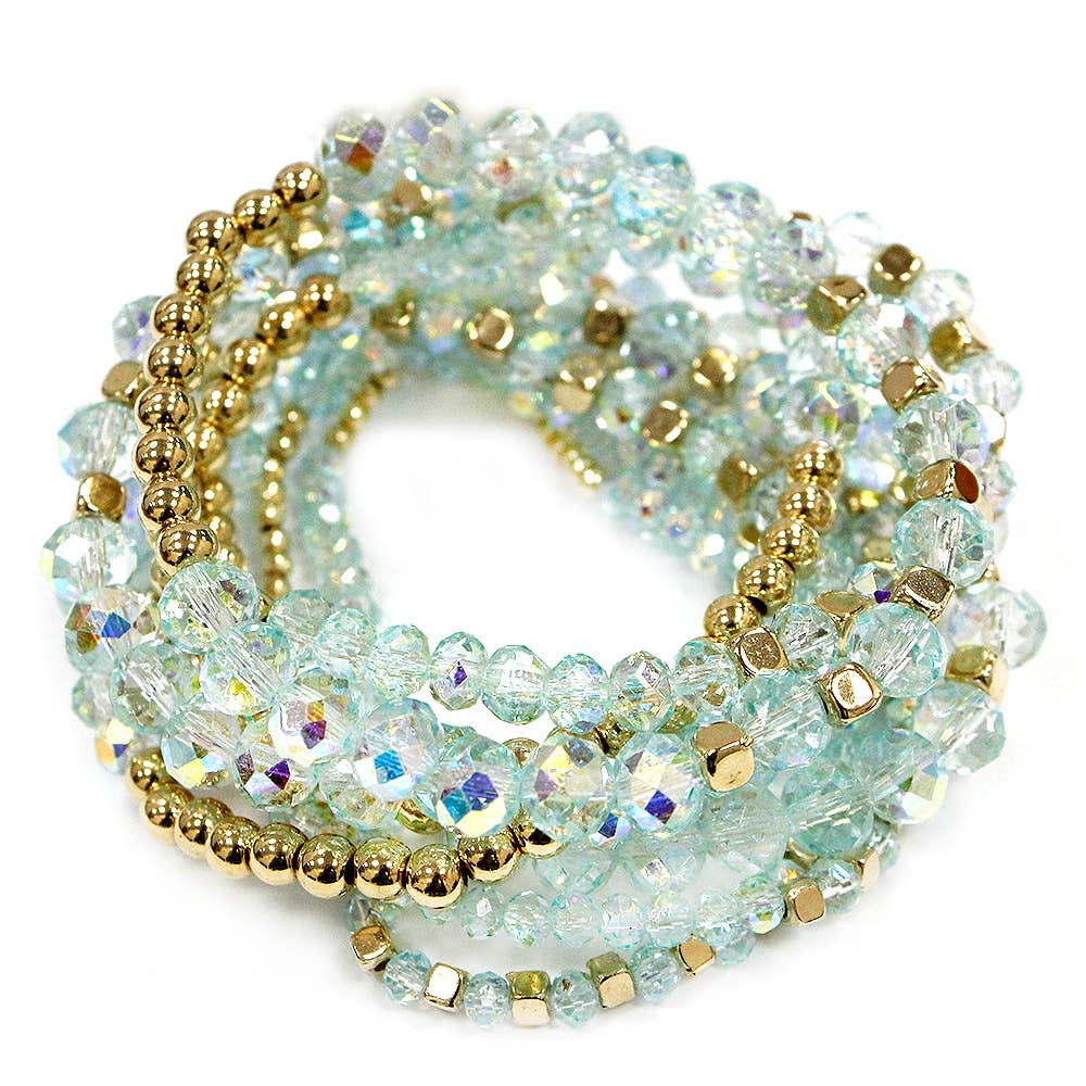CRYSTAL BEAD MULTI ROW STRETCH BRACELET SET, SB 8406