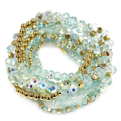 CRYSTAL BEAD MULTI ROW STRETCH BRACELET SET, SB 8406