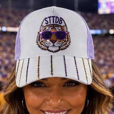 Tigers Louisiana STTDB Purple and Gold Sequin Trucker Hat