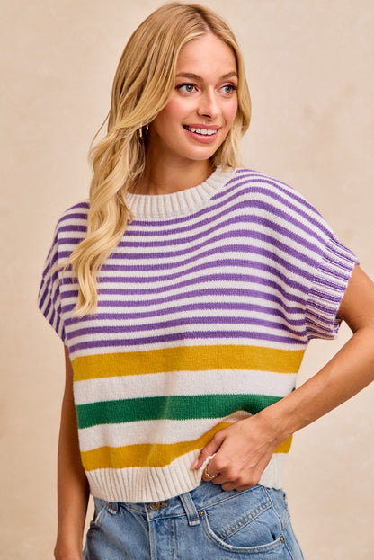 Mardi Gras Stripes Lightweight Sleeveless Knit Top