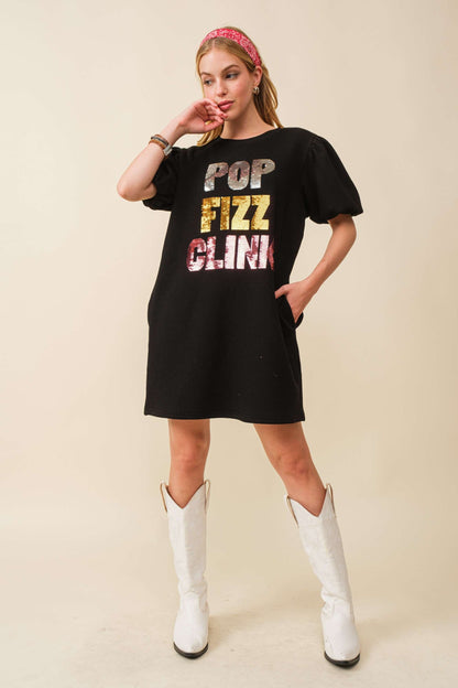 Pop Fizz Clink- Sequin Fleece Dress