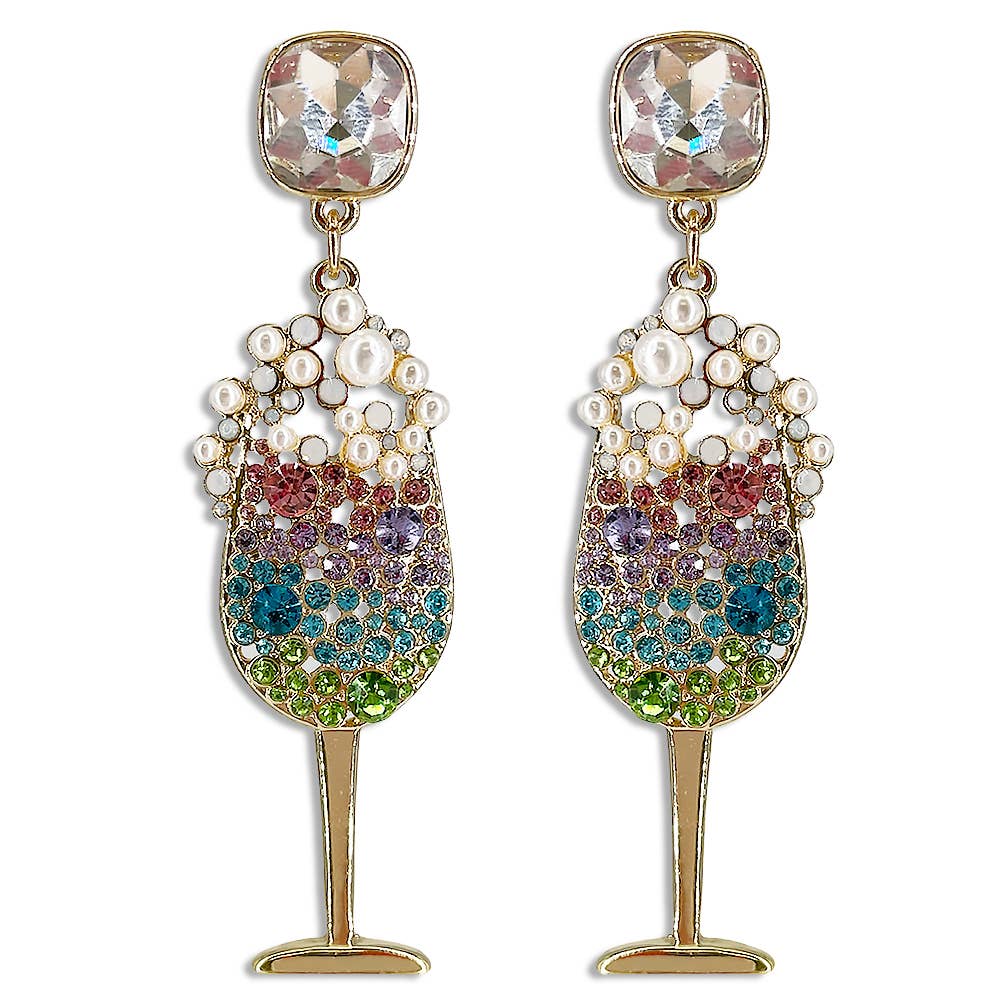 RHINESTONE CHAMPAGNE GLASS DANGLE EARRING, GE 4452