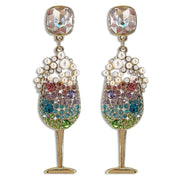 RHINESTONE CHAMPAGNE GLASS DANGLE EARRING, GE 4452